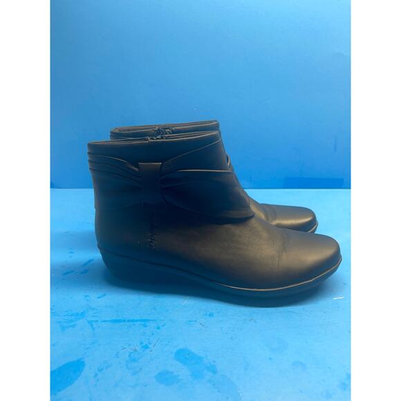 Clarks women's ankle boots black leather side zipper lace up comfort Size 7 37.5 - Picture 6 of 10